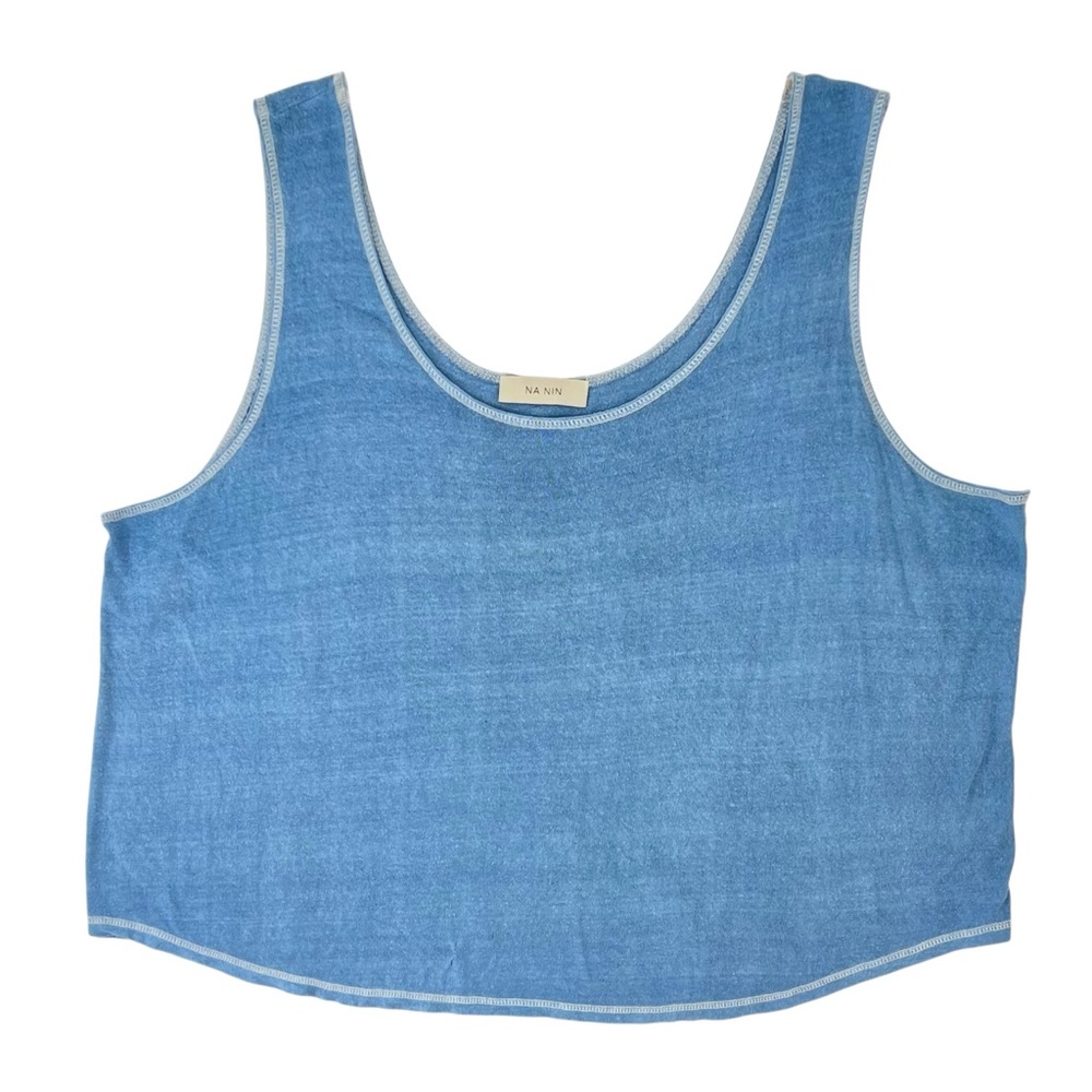 Na Nin Blue Wild Raw Silk Noil Relaxed Loose Fit Oversized Sleeveless Top